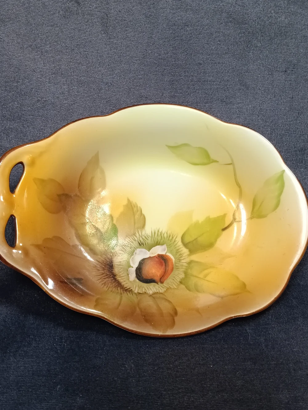 Antique Noritake Hand-Painted Serving Dish with Chestnut Motif - Color Gradient